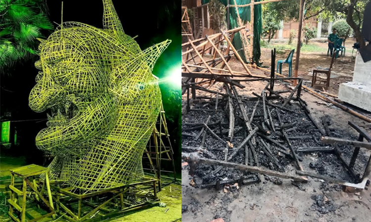 Fascist Hasina's face motif built for Noboborsho Shobhajatra burnt