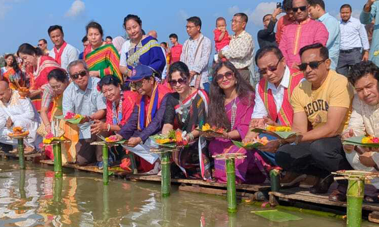Baishabi festival begins in hills with floral offerings in Kaptai Lake
