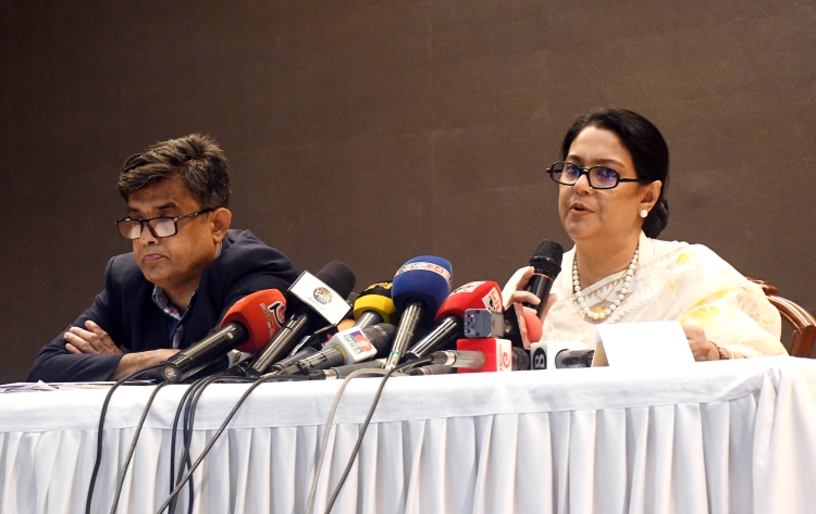 Adviser Syeda Rizwana Hasan briefed reporters at the Foreign Service Academy this afternoon. Photo: BSS