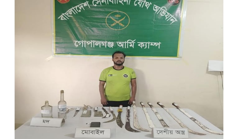 Activist of banned BCL held with local weapons in Gopalganj