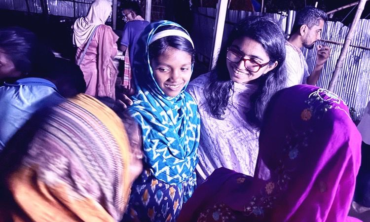 NCP senior joint member-secretary Dr Tasnim Jara with Sanatal people at Sanatal Palli in Dinajpur on July 4,2025