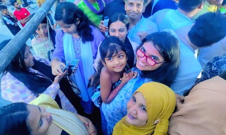 NCP senior joint member-secretary Dr Tasnim Jara with 5 years old Fatima at Lalmonirhat town on July 2,2025