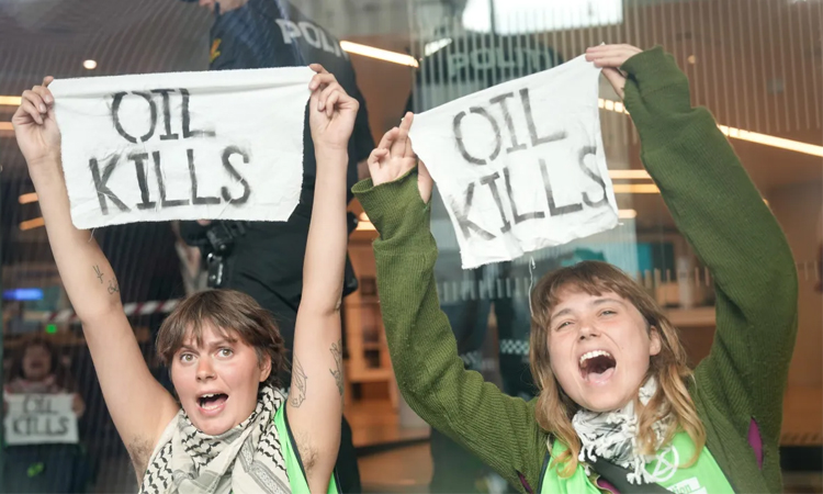 Climate activists block financial institutions in Oslo