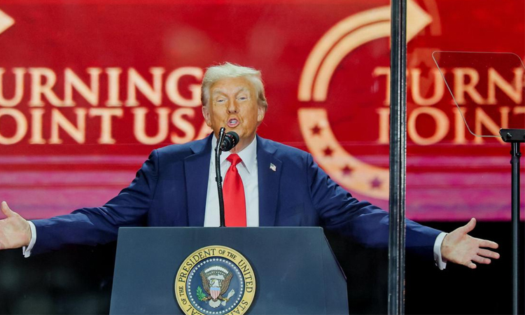 Trump praises conservative 'giant' Kirk at mega memorial event