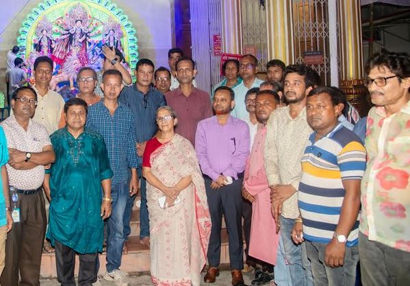 Adviser Farida visits Durgabari Puja mandap in Mymensingh