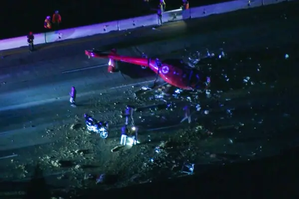 Medical helicopter crashes on California highway