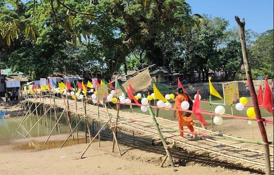 Installing Bamboo Bridge on Mahadeo river reduces Kalmakanda peoples' suffering