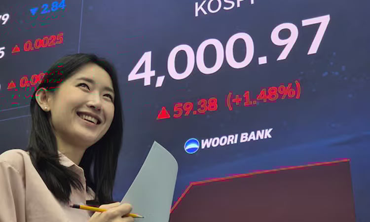 South Korea's Kospi index tops 4,000 for first time