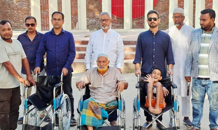 Wheelchairs distributed to physically challenged children, elderly people in Tangail