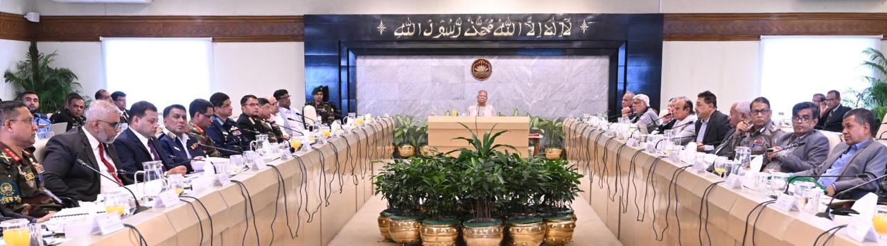 Chief Adviser Professor Muhammad Yunus today chaired a high-level meeting on the overall law and order situation at his office in the city's Tejgaon area. Photo: CA's Press Wing