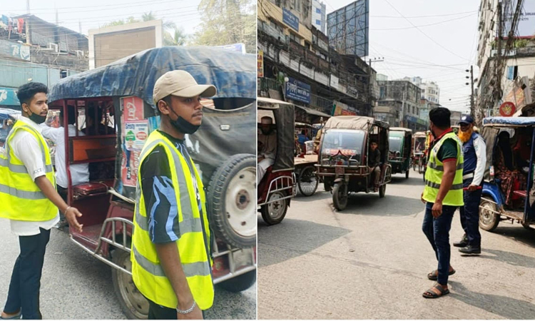 Volunteers working to reduce congestion in Tangail ahead of Eid