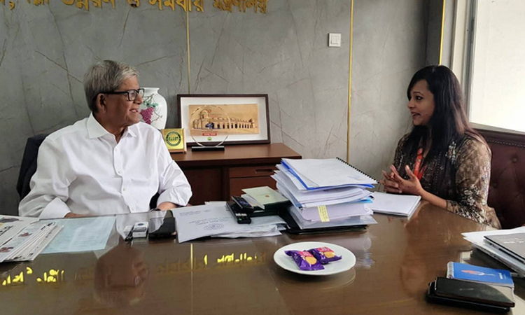 LGRD and Cooperatives Minister and BNP Secretary General, Mirza Fakhrul Islam Alamgir, gave an exclusive interview to BSS at his Secretariat office. Photo: BSS