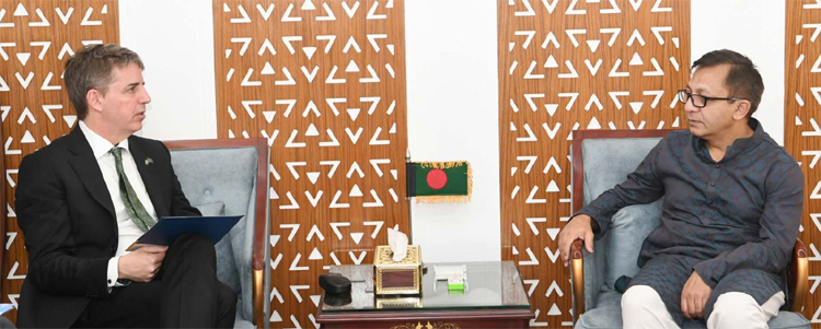Swedish Ambassador to Bangladesh Nicolas Weeks met with Commerce Minister Khandakar Abdul Muktadir today at his office. Photo: PID