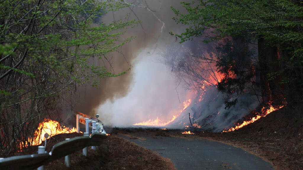 Wildfires spread towards northern Japan town