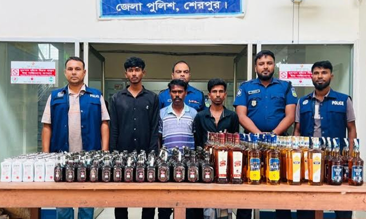 Three held with indian liquor in Sherpur
