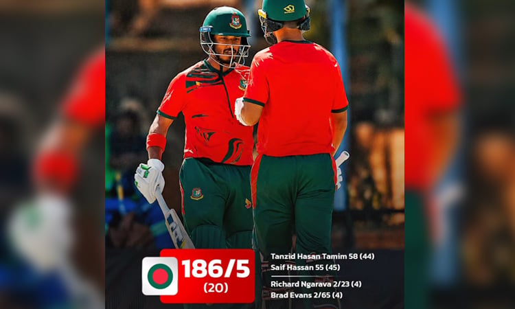 Tanzid, Saif fifty powers Bangladesh to 186-5