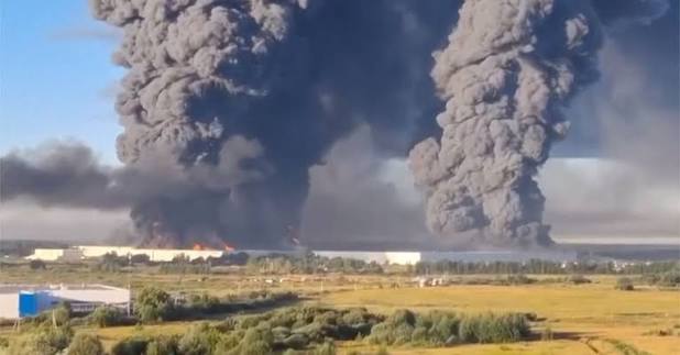 Ukraine drone strikes spark warehouse fire in Saint Petersburg area