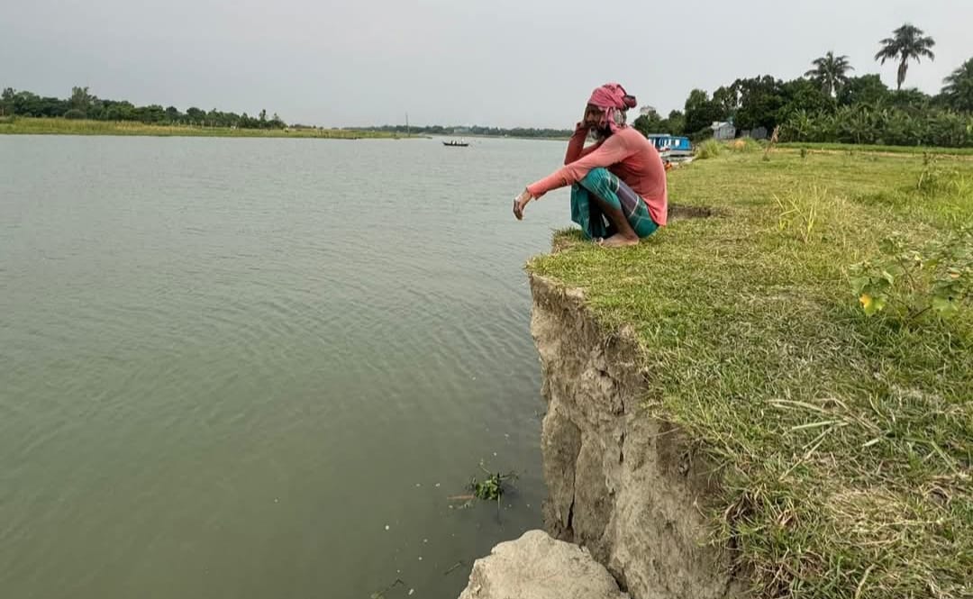 চাঁদপুরের মেঘনা ও ধনাগোদা নদীর ১৫ কিলোমিটার এলাকায় তীব্র ভাঙন। ছবি: বাসস
