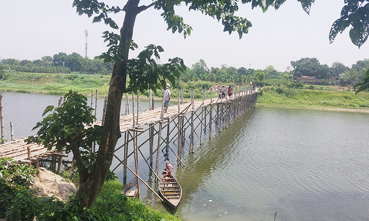 মেহেরপুরে তিন গ্রামের মানুষের একমাত্র ভরসা বাঁশের সাঁকো