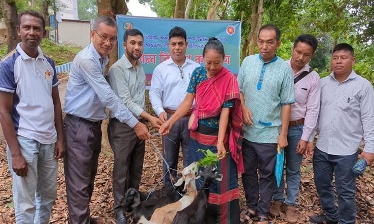 রাঙ্গামাটিতে প্রান্তিক মৎস্যজীবিদের মাঝে ছাগল বিতরণ