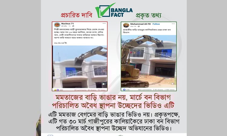 বন বিভাগ পরিচালিত অবৈধ স্থাপনা উচ্ছেদের ভিডিওকে মমতাজের বাড়ি ভাঙা বলে প্রচার