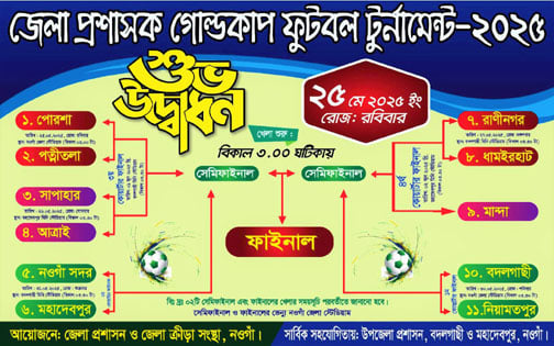 দীর্ঘ ৩০ বছর পর আগামীকাল থেকে শুরু হচ্ছে নওগাঁ ডিসি গোল্ডকাপ ফুটবল টুর্নামেন্ট
