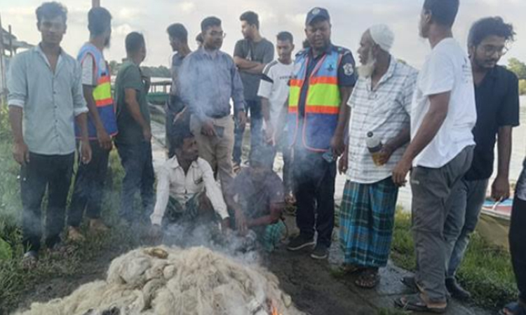 হালদায় অভিযানে কারেন্ট জাল জব্দ