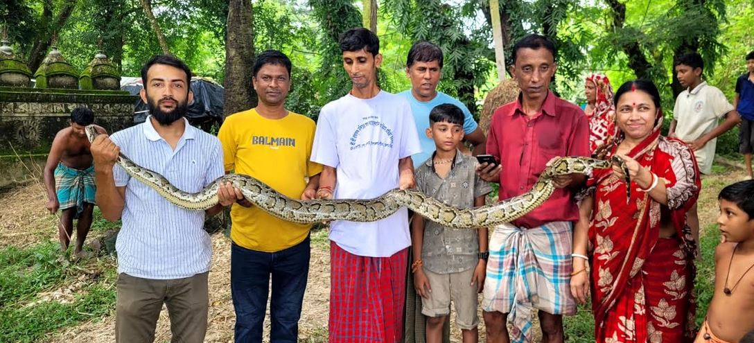 বোয়ালখালীতে মাছ ধরার ফাঁদে ধরা পড়ল অজগর
