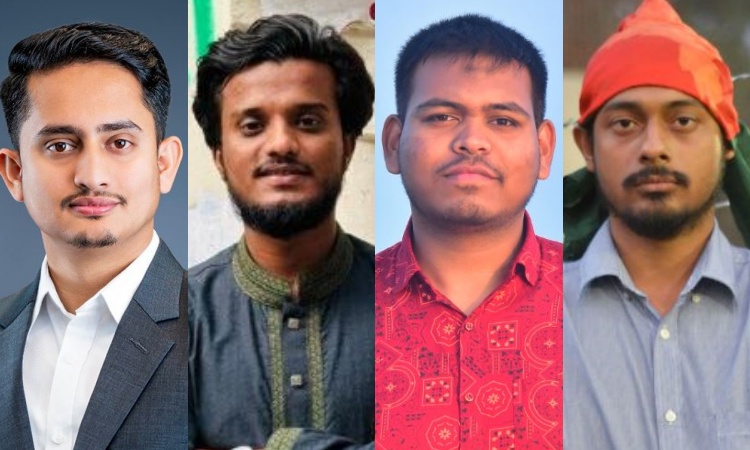 জুলাইযোদ্ধা সারজিস আলম, আবদুল কাদের, মাহিন সরকার ও নাসীরুদ্দীন পাটওয়ারী। কোলাজ : বাসস