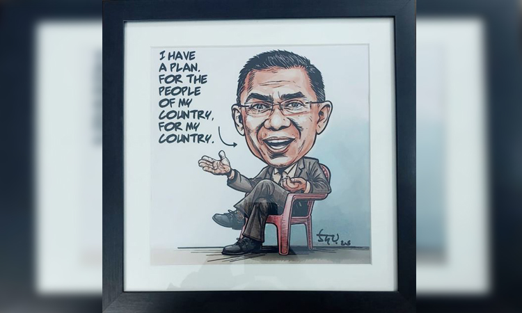 তারেক রহমানকে কার্টুন ছবি উপহার দিয়েছেন কার্টুনিস্ট উদয়