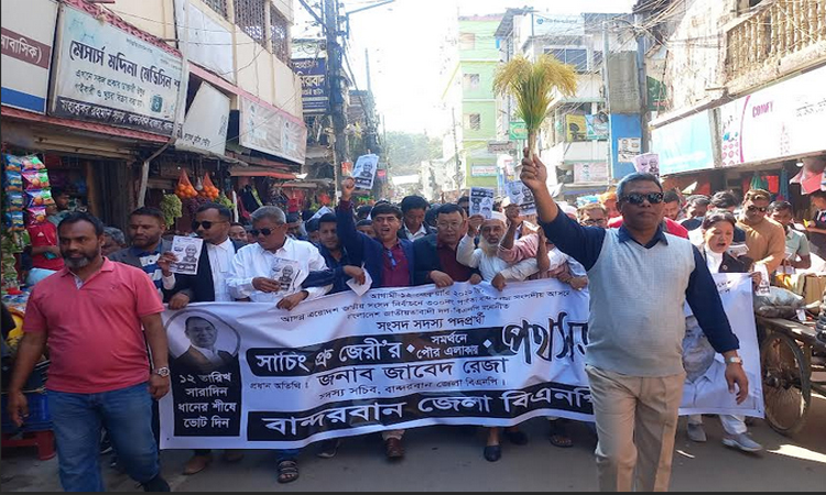 বান্দরবানে বিএনপি প্রার্থী সাচিং প্রু জেরীর  পক্ষে গণসংযোগ