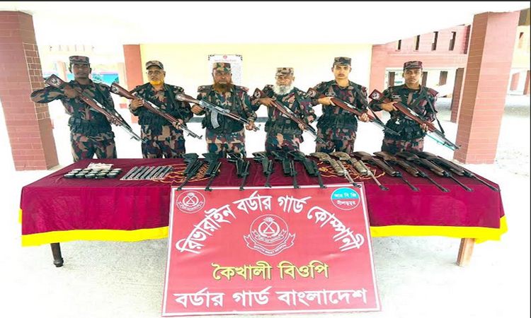 সাতক্ষীরার শ্যামনগরে বিজিবির অভিযানে ১২টি অস্ত্র ও গুলিসহ সরঞ্জাম জব্দ