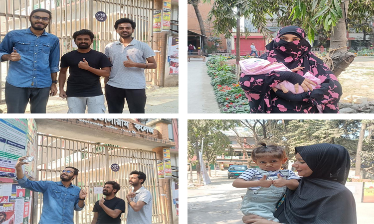 নারায়ণগঞ্জে প্রথম ভোট দিয়ে উচ্ছ্বসিত তরুণেরা