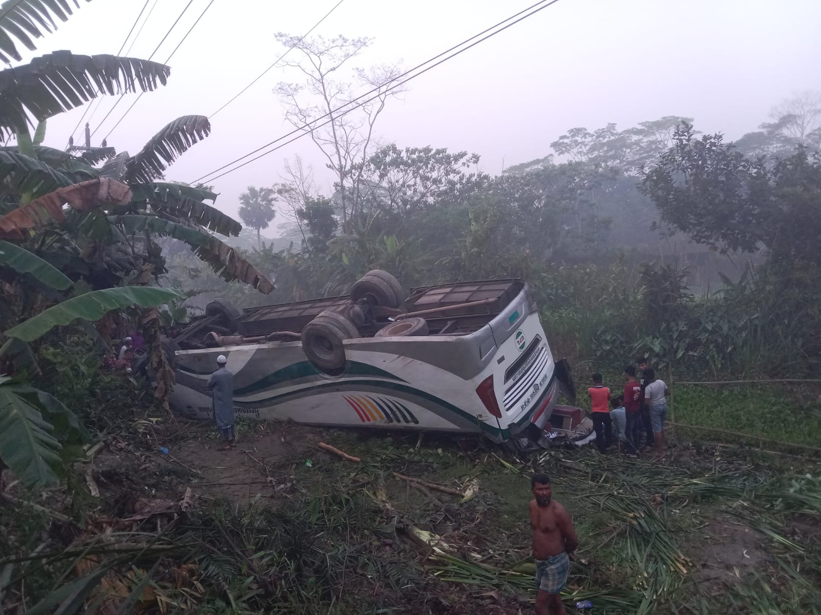 ঢাকা-বরিশাল মহাসড়কে যাত্রীবাহী বাস খাদে পড়ে  এক নারী নিহত