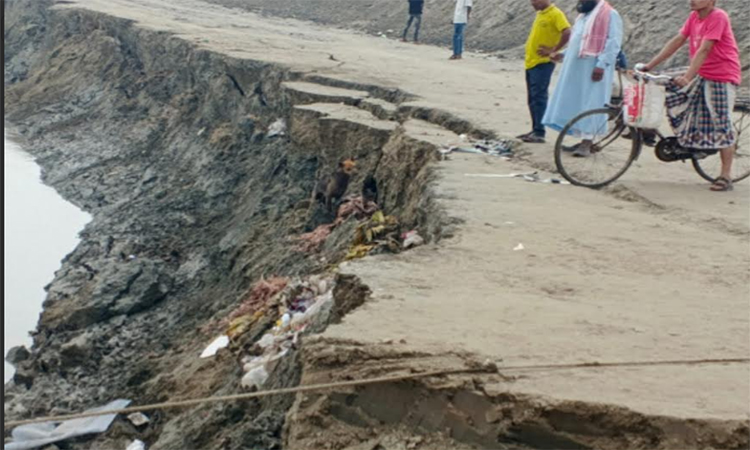 আশাশুনির বেতনা নদীর বেড়িবাঁধে ভয়াবহ ভাঙন, ঝুঁকিতে বুধহাটা বাজার