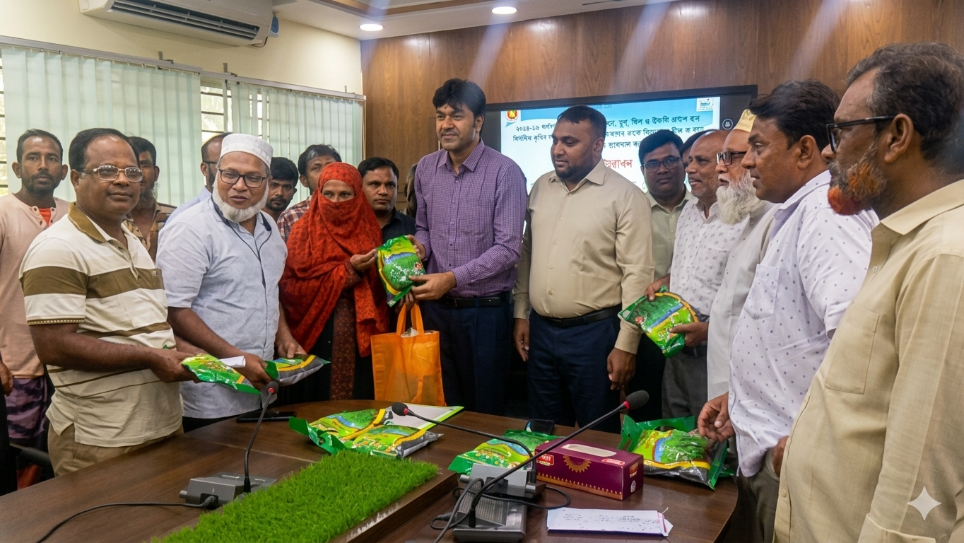 নওগাঁয় ক্ষুদ্র ও প্রান্তিক কৃষকদের মাঝে বিনামূল্যে বীজ ও সার বিতরণ 