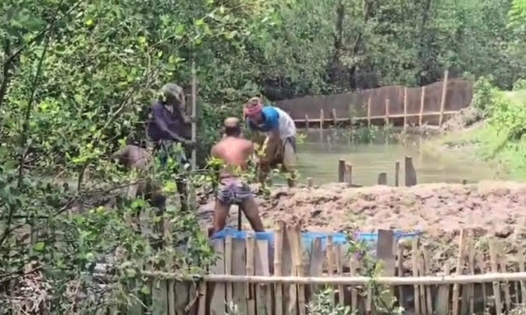 রামপালে সরকারি খালের ওপর নির্মিত অবৈধ বাঁধ অপসারণ 