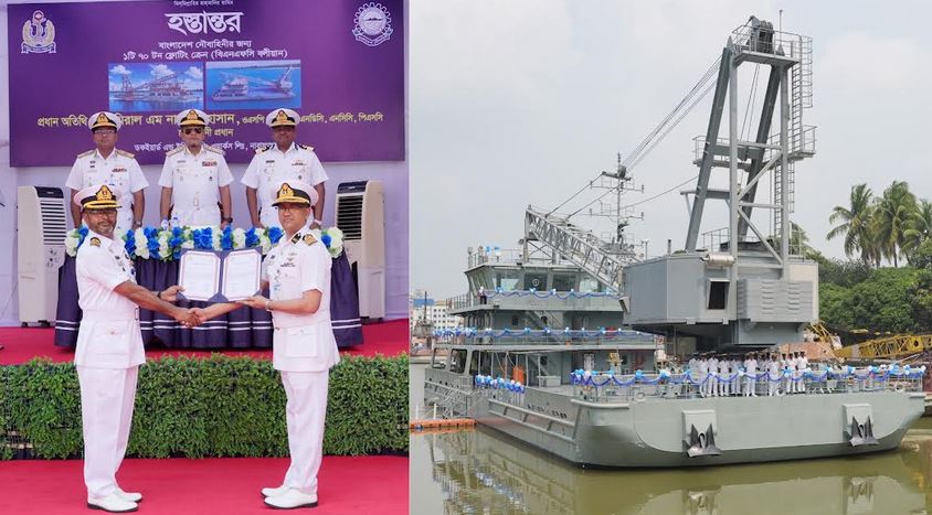 নৌবহরে যুক্ত হলো নৌবাহিনীর ডকইয়ার্ডে নির্মিত ফ্লোটিং ক্রেন 