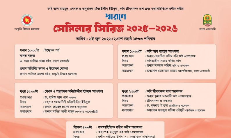জীবনানন্দ, আল মাহমুদ, মনিরউদ্দীন ইউসুফ এবং রশীদ করীম স্মরণে সেমিনার সিরিজ উদ্বোধন