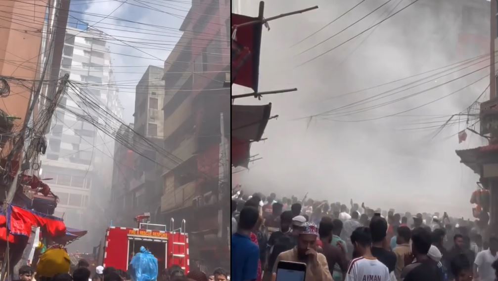 রাজধানীর চকবাজারে খাজা মার্কেটে আগুন