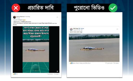 লাশ ভাসার পুরোনো ভিডিওকে চট্টগ্রামের চলমান বন্যা পরিস্থিতির বলে অপপ্রচার : বাংলাফ্যাক্ট